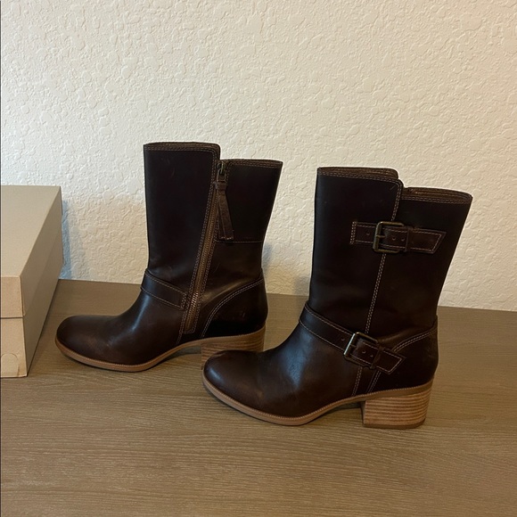 Clarks Dark Brown Leather Mid-Calf Boots - Picture 3 of 6